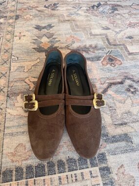 A. Soliani Brown Suede Mary Jane Flats with Buckle- size 39 barely worn